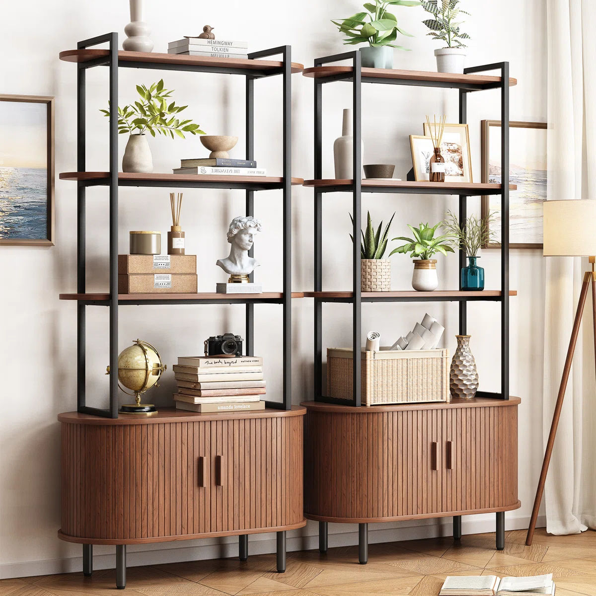 Nataysha 4-Tier Bookcase with Sliding Door thumbnail 3